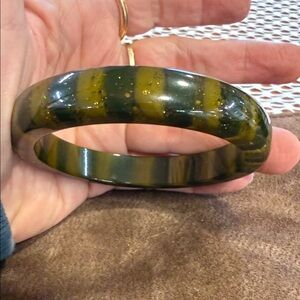 Green and Yellow Striped Resin Bangle Bracelet